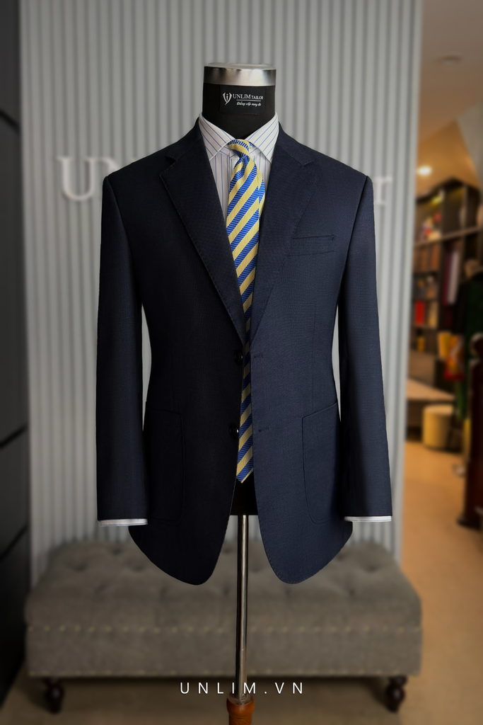 Blazer Midnight Blue họa tiết Bird’s Eye - detail images
