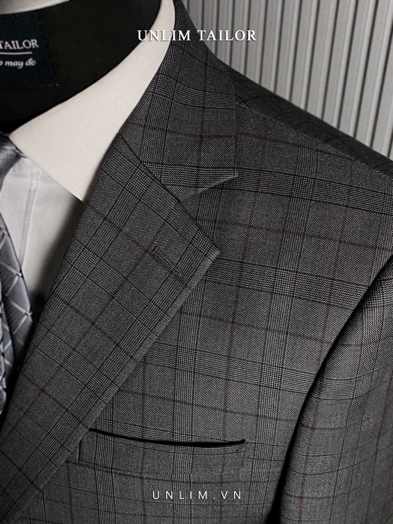 Suit Xám Kẻ Ô Cổ K - detail images