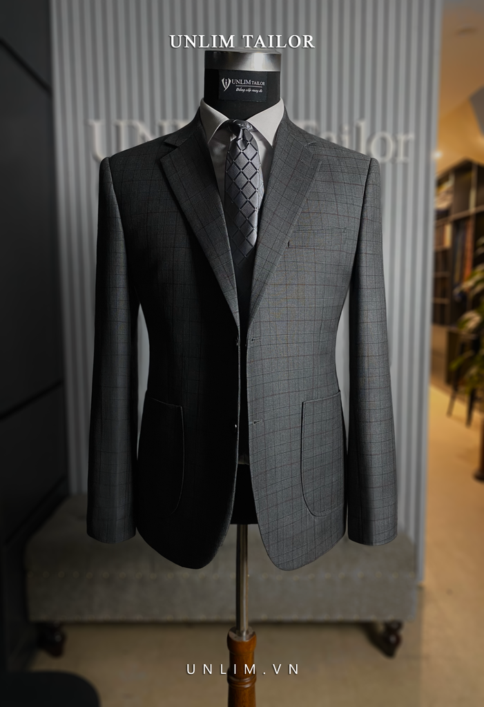Suit Xám Kẻ Ô Cổ K - detail images