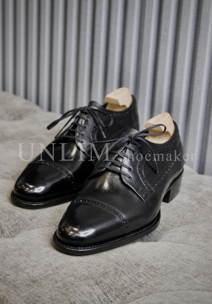 Giày Derby Đen Da Bò Ý Đế Nâu - detail images