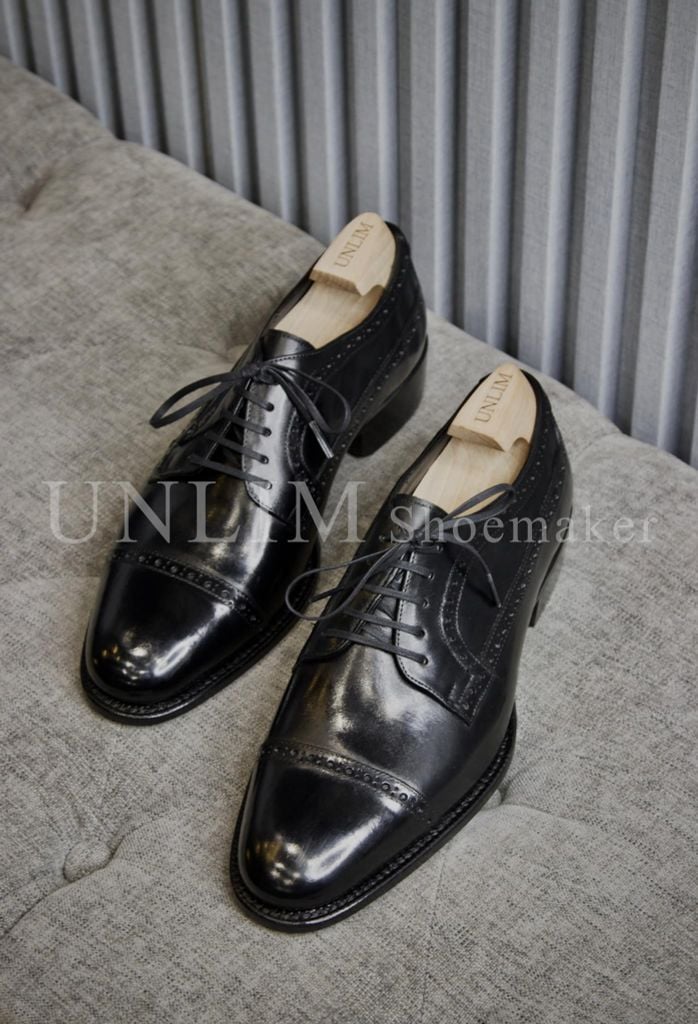 Giày Derby Đen Da Bò Ý Đế Nâu - detail images