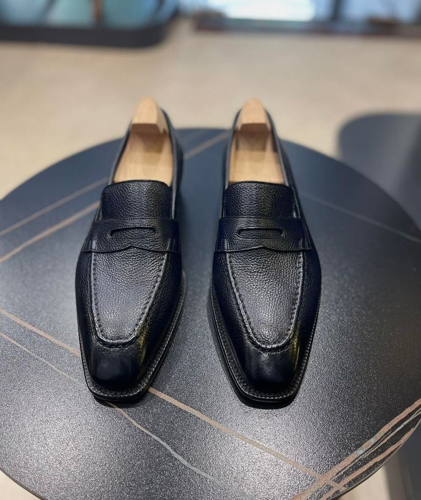 Giày Penny Loafer Dark Blue Da Bò Ý Đế Xanh - detail images