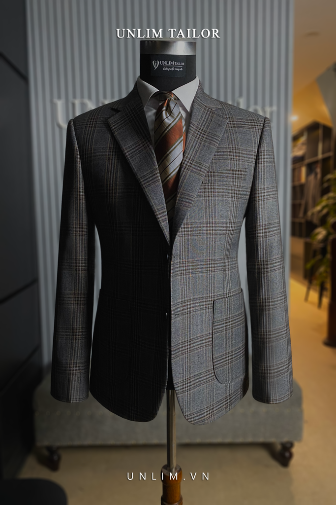 Suit Kẻ Ô Cổ K Sọc Cam - detail images