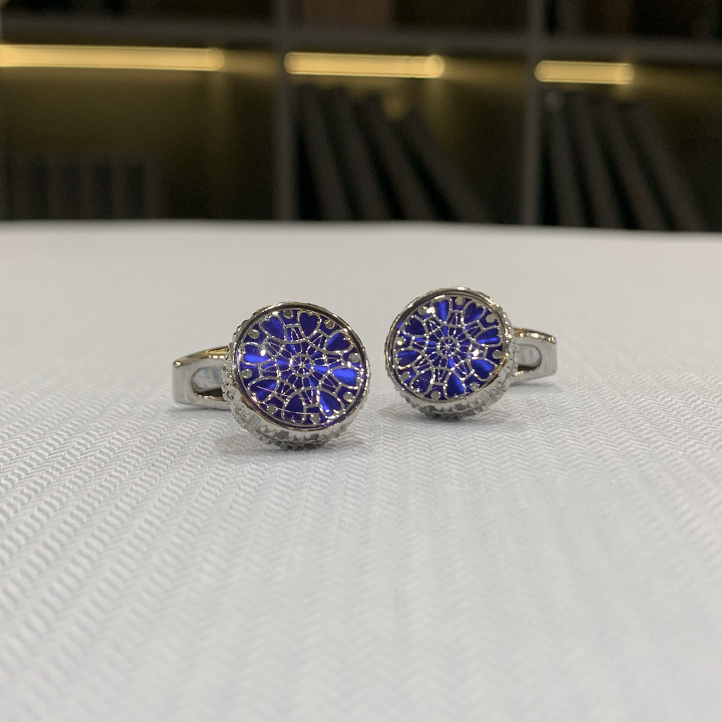 Khuy măng sét tròn xanh Sapphire HKM322 - detail images