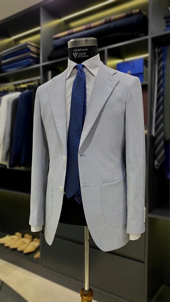 Blazer Xanh Trắng Hoạ Tiết Kẻ - detail images