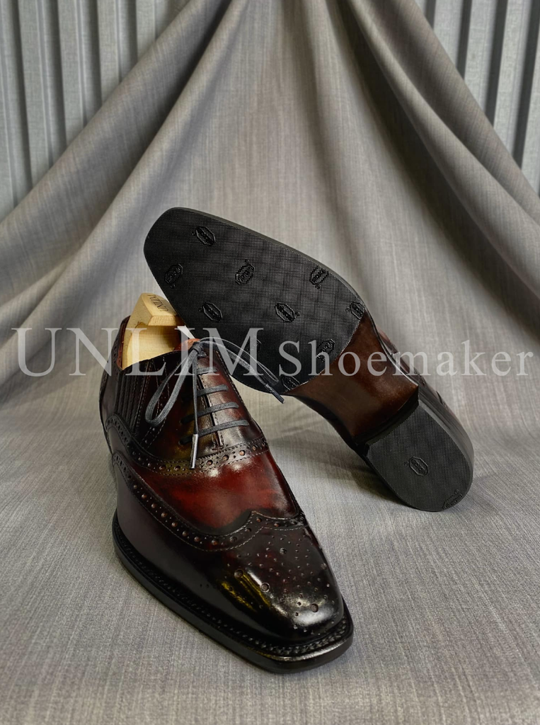 Giày Oxford Brogue Nâu Patina Da Bò Ý - detail images