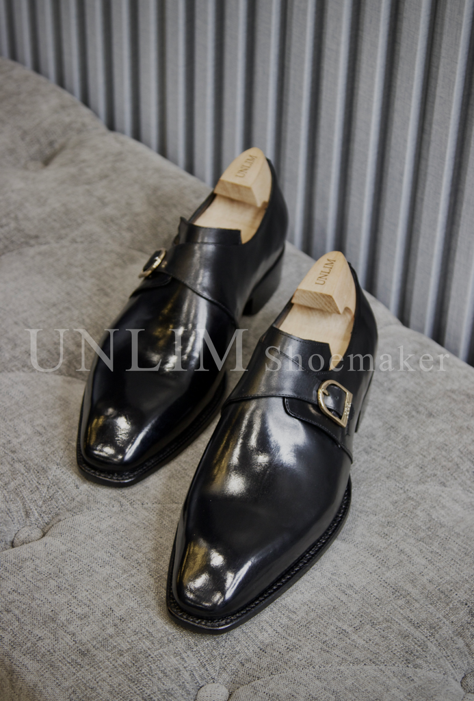 Giày Single Monkstrap Đen Da Bò Ý - detail images