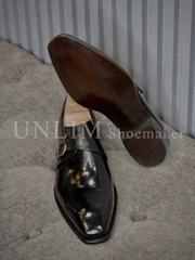 Giày Single Monkstrap Đen Da Bò Ý - detail images