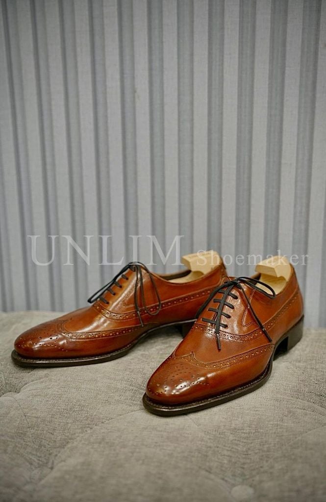 Giày Oxford Brogue Nâu Da Bò Ý - detail images
