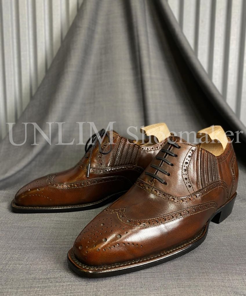 Giày Oxford Brogue Nâu Da Bò Ý - detail images