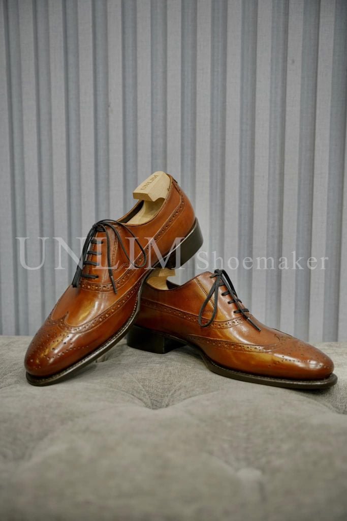 Giày Oxford Brogue Nâu Da Bò Ý - detail images