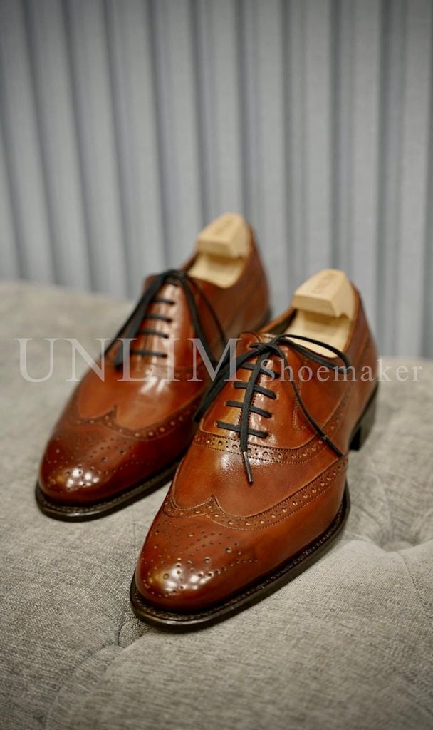 Giày Oxford Brogue Nâu Da Bò Ý - detail images